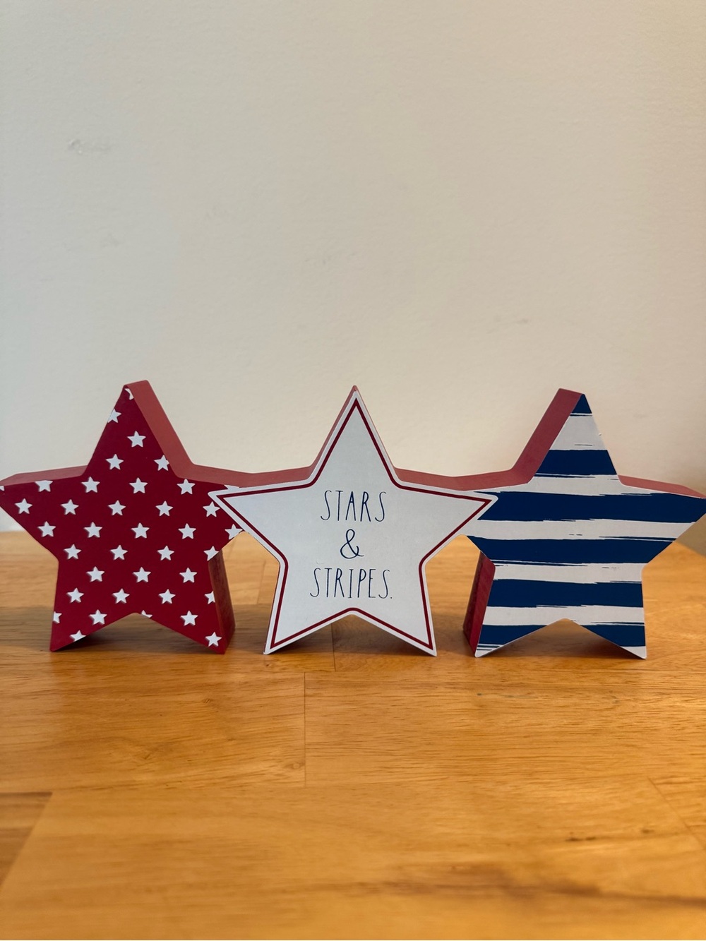 Rae Dunn Red White and Blue Stars & Stripes Wooden Stars